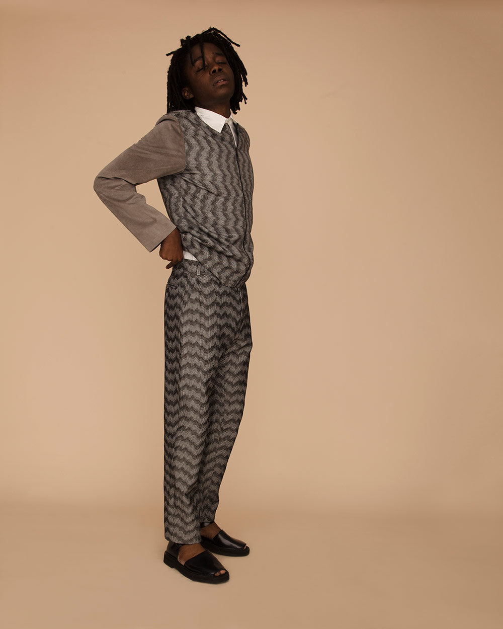 Grey Cotton Jacquard Trouser