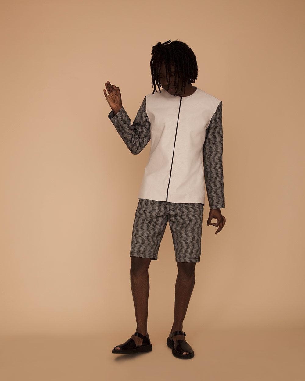 Grey Cotton Jacquard Shorts