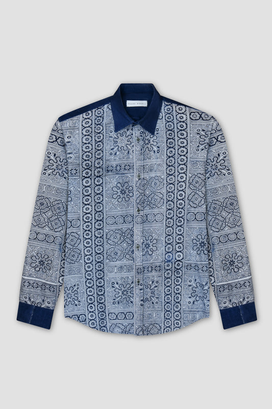 Vintage Chinese Indigo Dyed and Printed Shirt