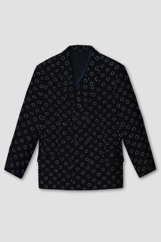 Indigo Dyed Embroidered Double Breasted Jacket