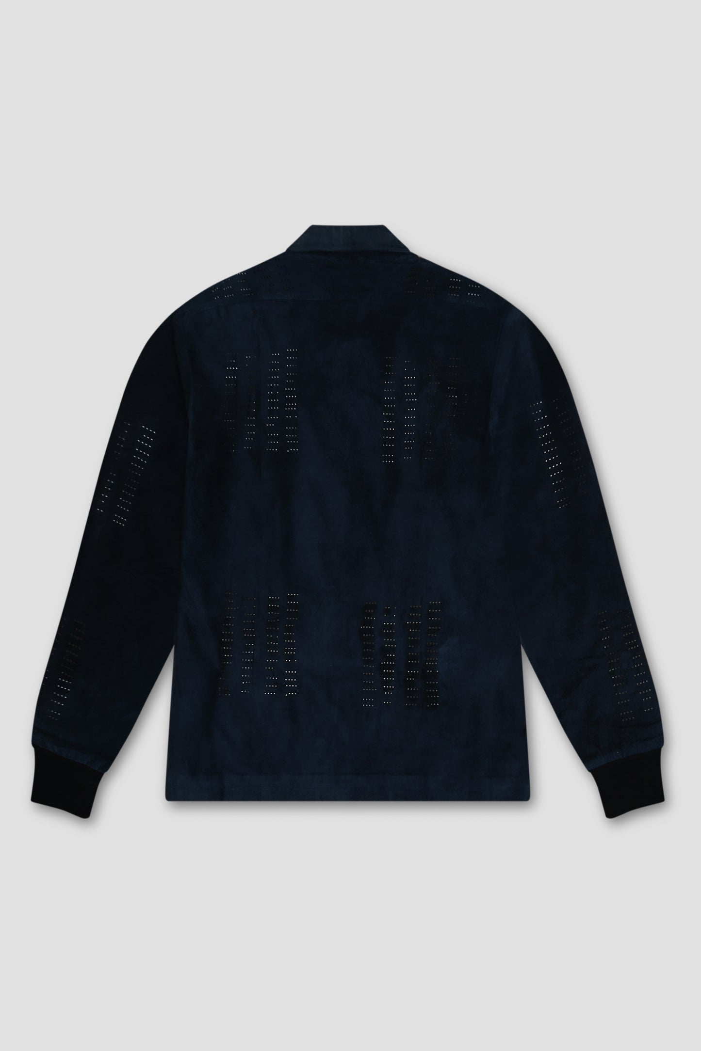 Laser-cut Navy Blue Suede Jacket