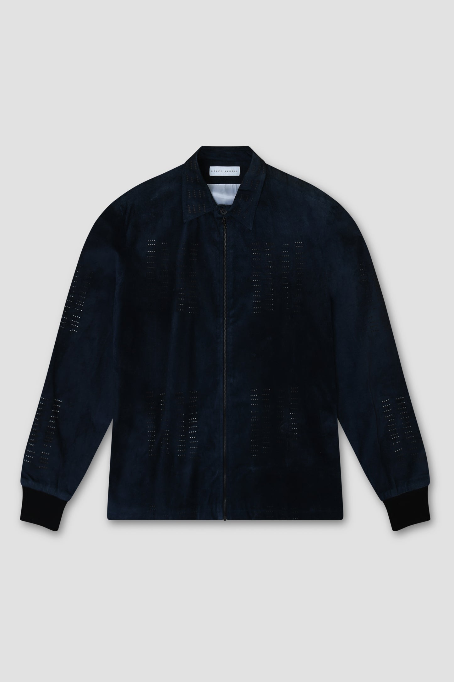 Laser-cut Navy Blue Suede Jacket