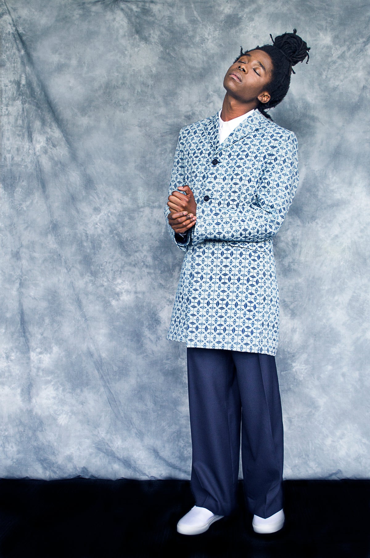 Geometric Print Canvas Tailored Coat