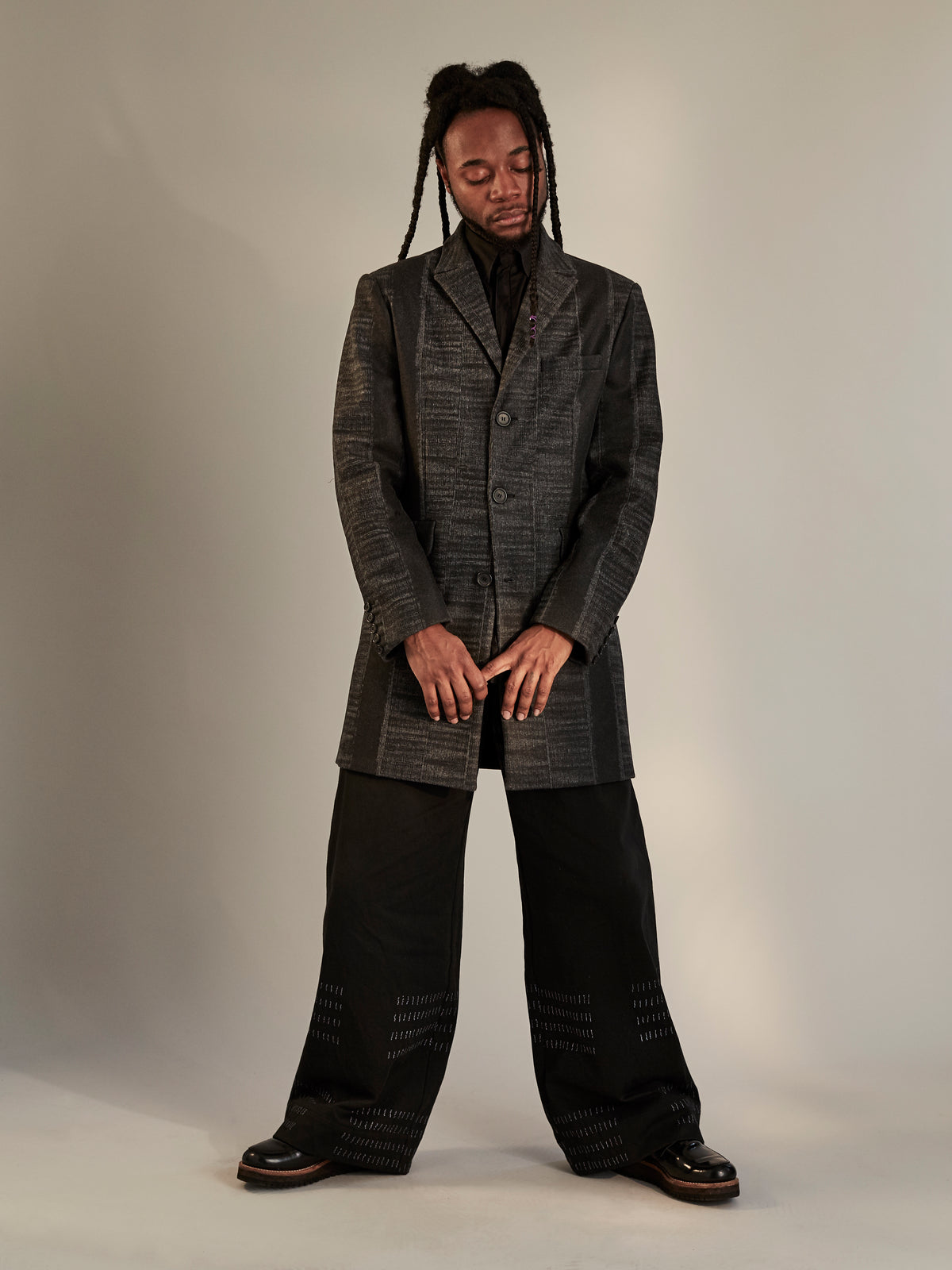 Grey Printed Wool Tailored Coat