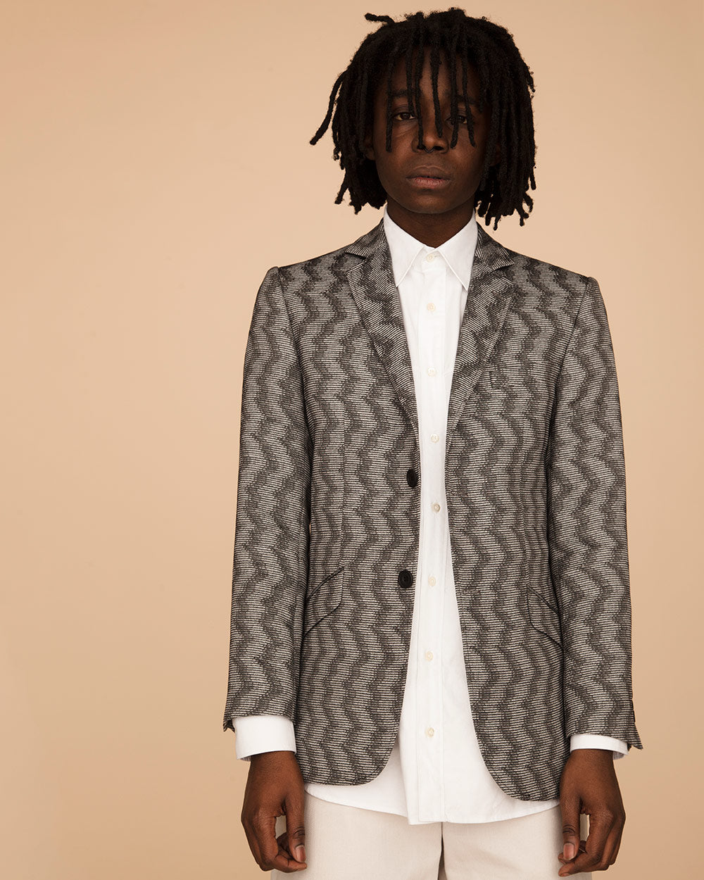 Grey Cotton Jacquard Tailored Jacket