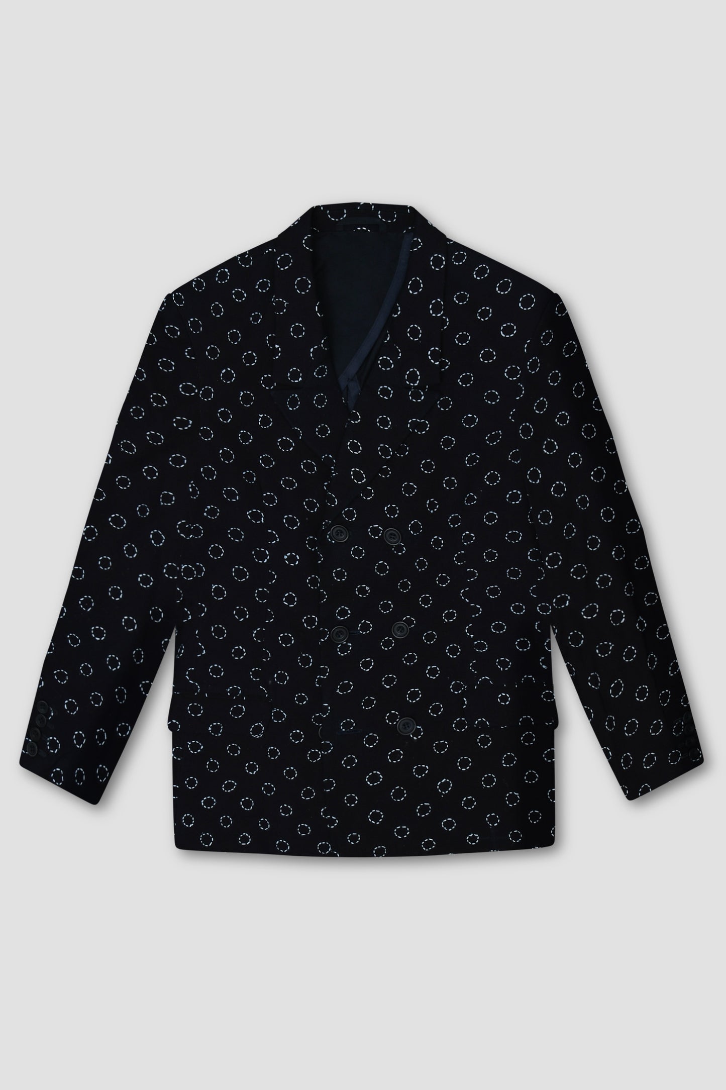 Indigo Dyed Embroidered Double Breasted Jacket