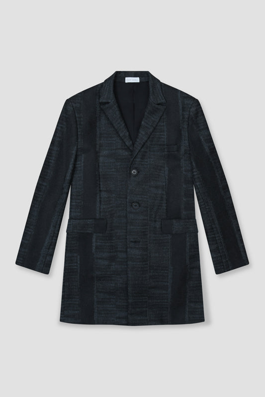 Grey Printed Wool Tailored Coat