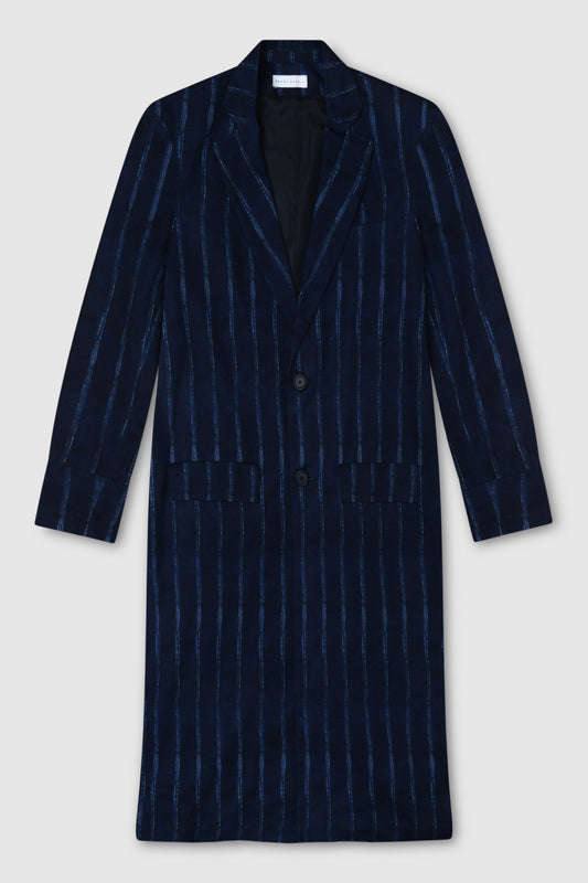 Stripe Print Long Tailored Coat