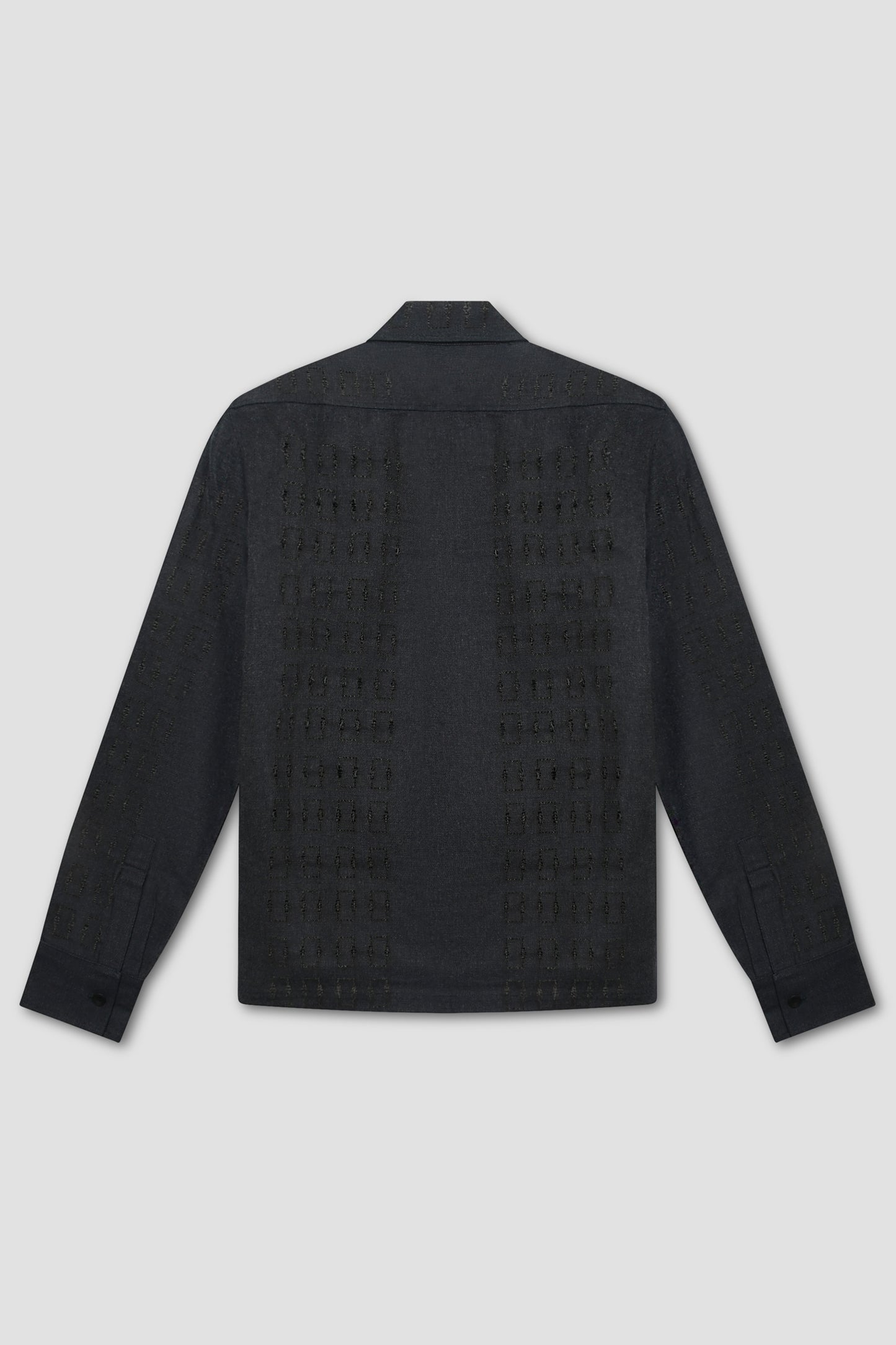 Grey Blue Laser-cut Distressed Cotton Overshirt