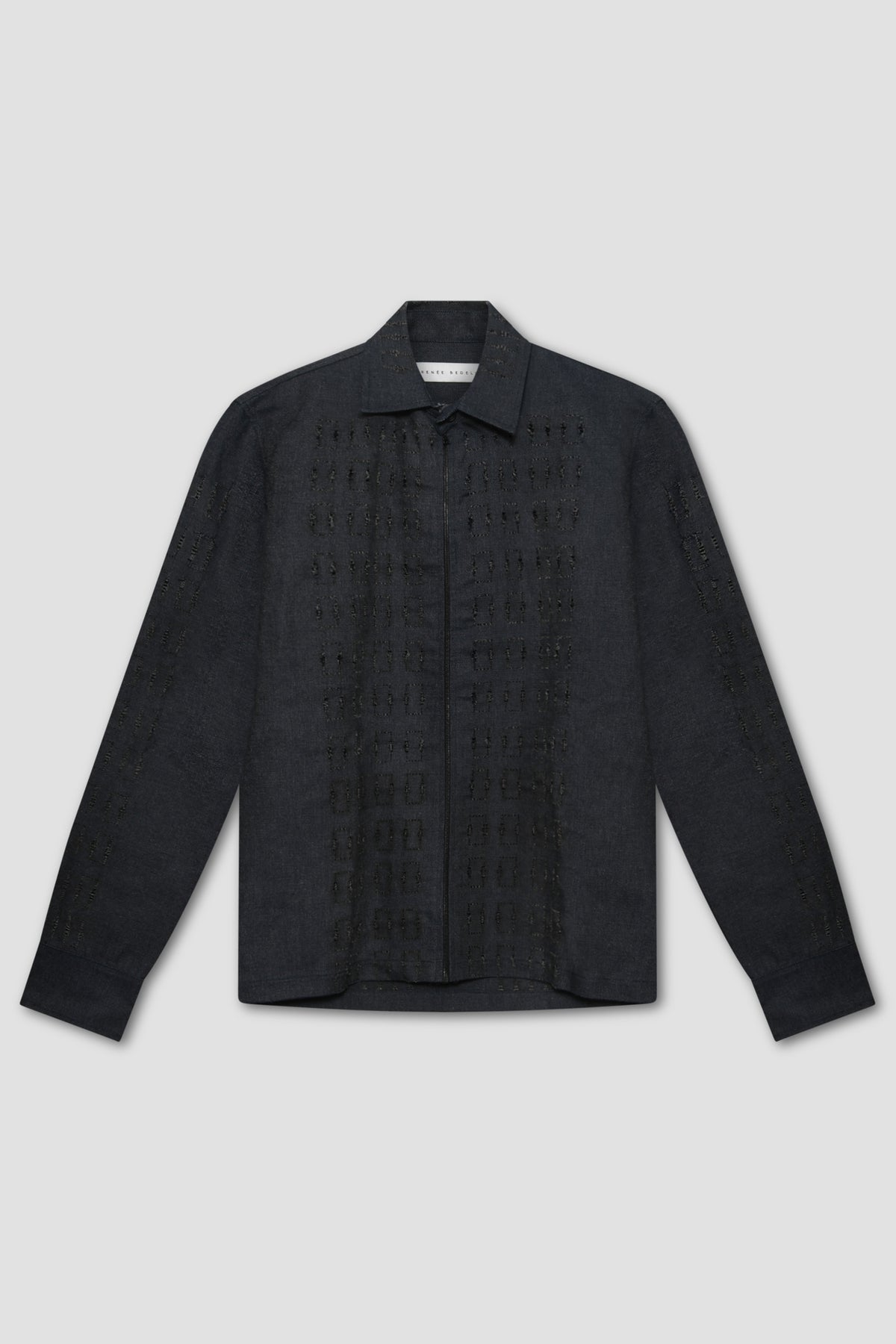 Grey Blue Laser-cut Distressed Cotton Overshirt